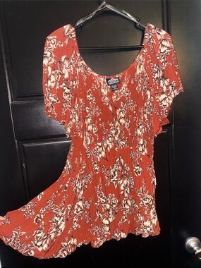 Angie Rust Floral Scoop Neck Blouse